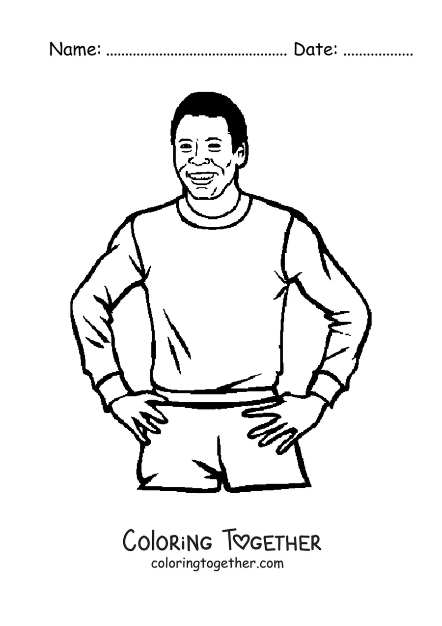 Coloring page of Pelé standing with his hands on his hips