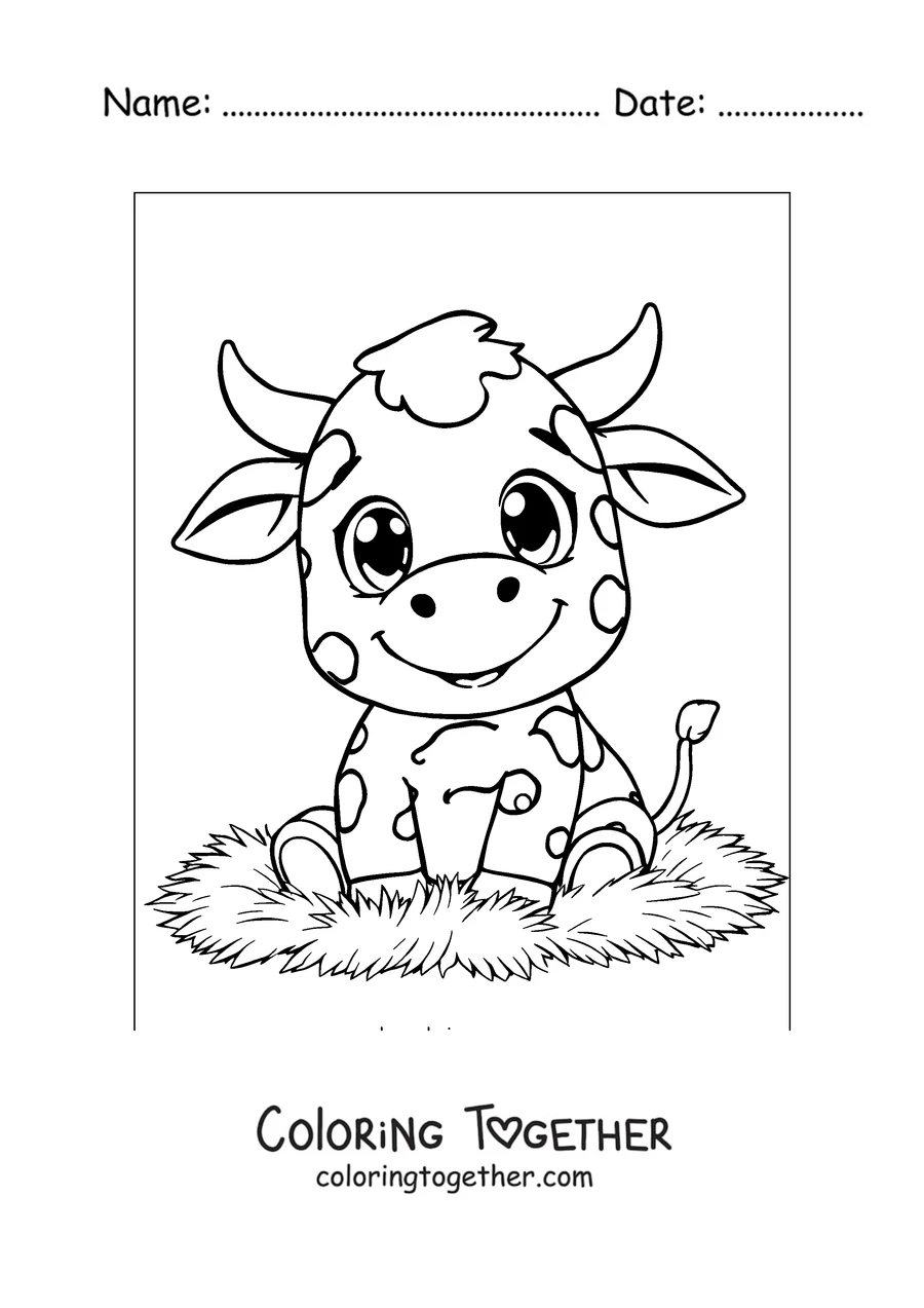 Coloring page of playful big-eyed calf