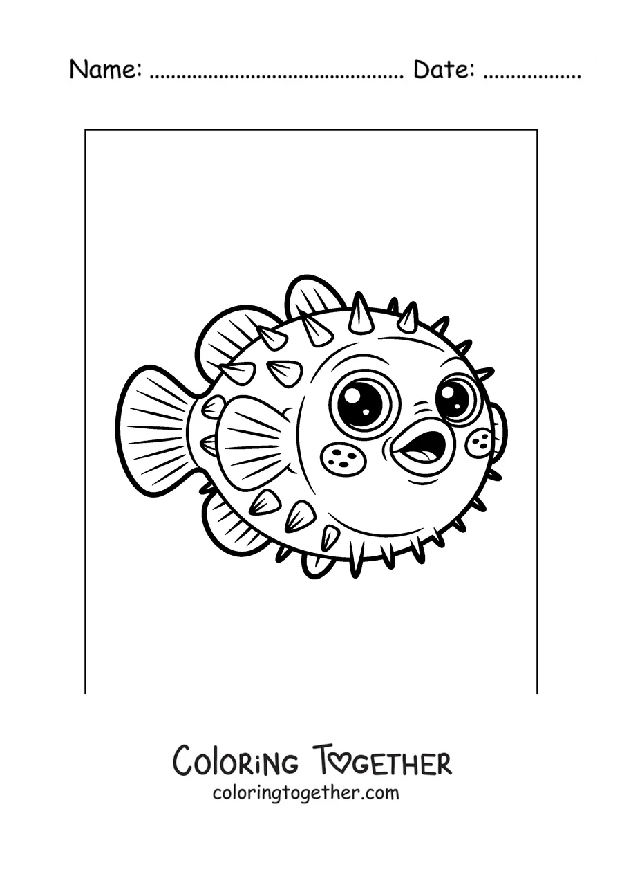 Coloring page of a pufferfish swimming