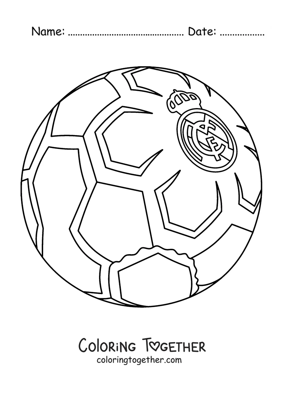 Coloring page of a football with the Real Madrid crest
