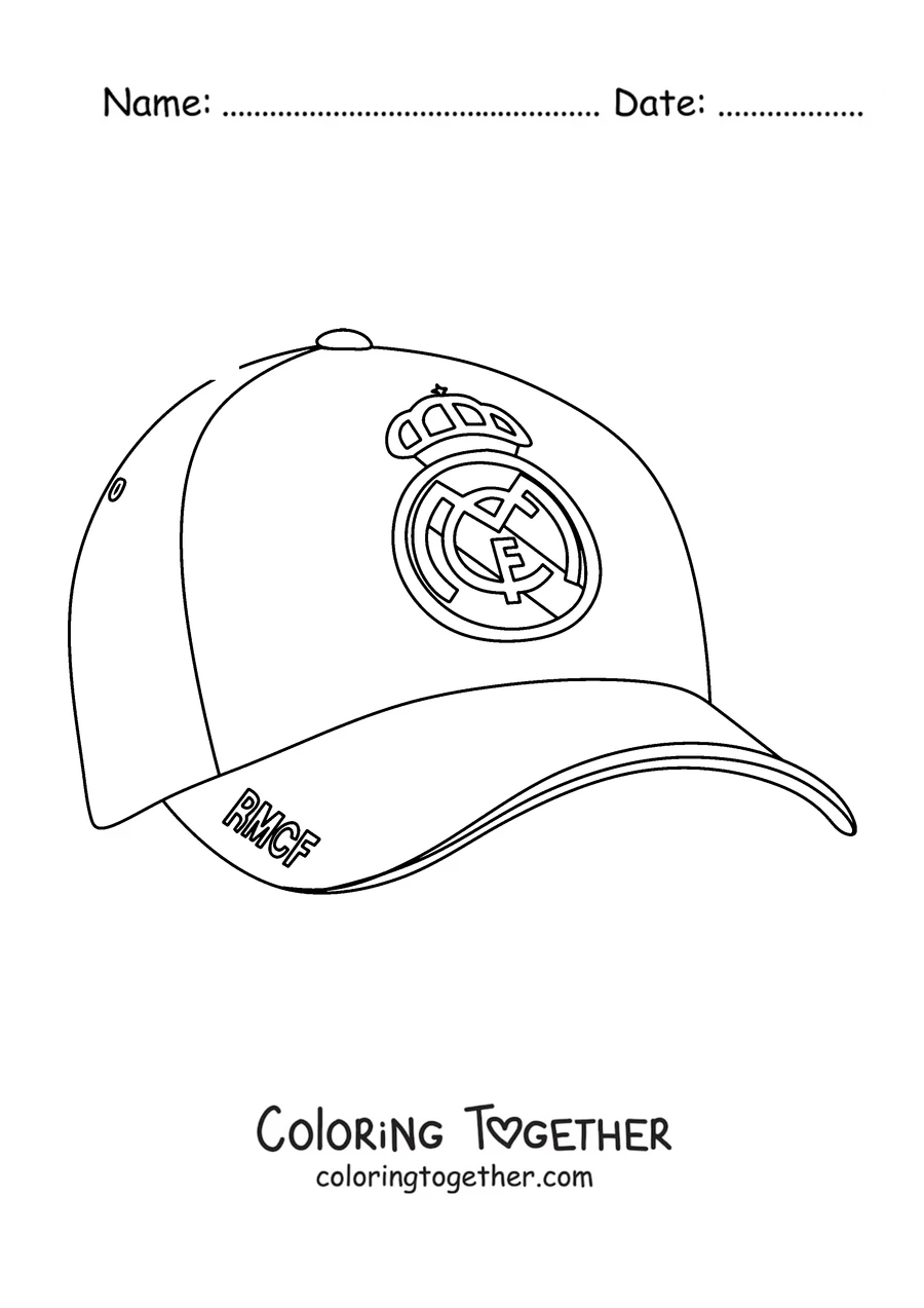 Coloring page of a cap with the Real Madrid crest