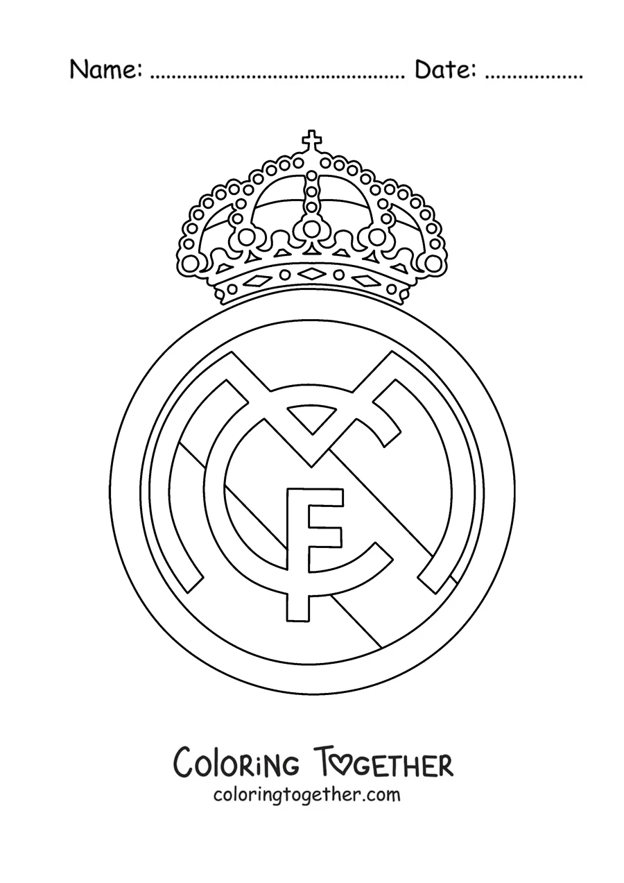 Coloring page of the Real Madrid crest with its crown