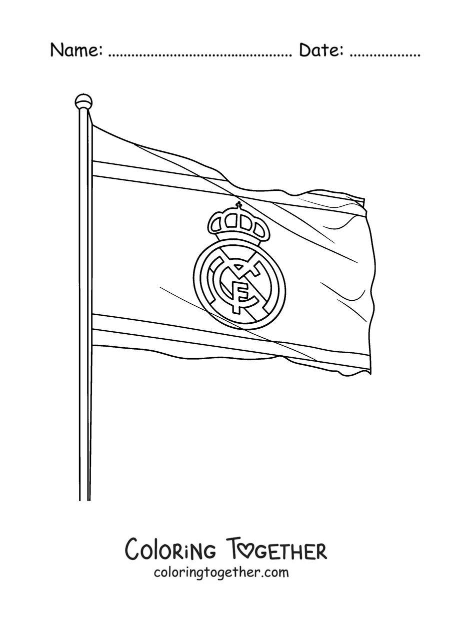 Coloring page of a Real Madrid flag with the crest