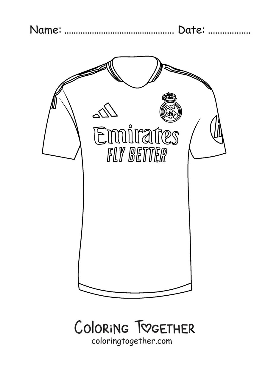 Coloring page of the white Real Madrid jersey
