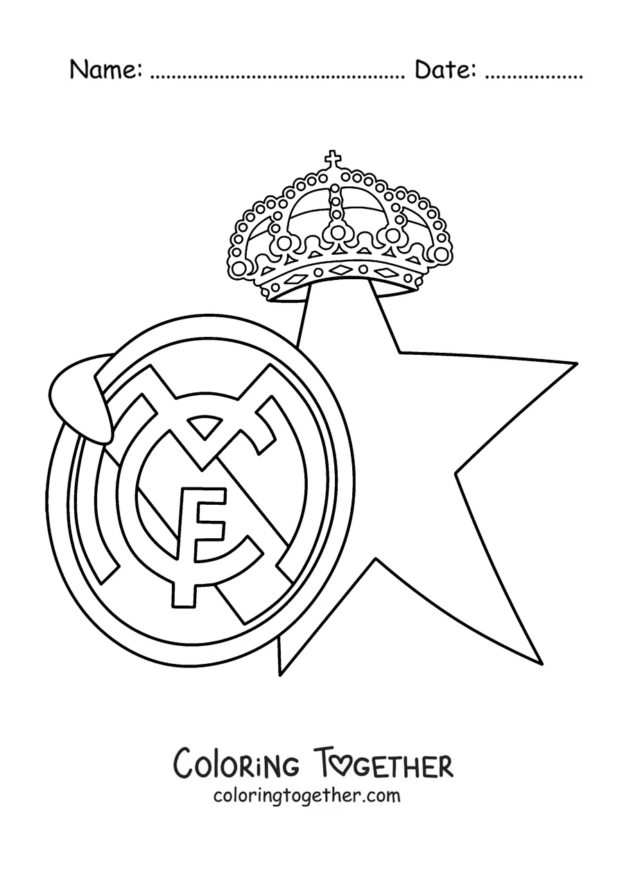 Coloring page of the Real Madrid logo next to a star