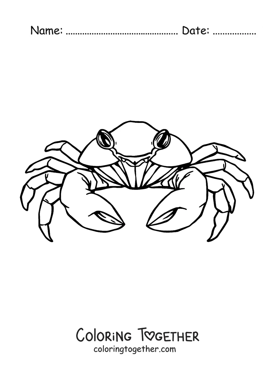 Coloring page of a realistic crab seen from above