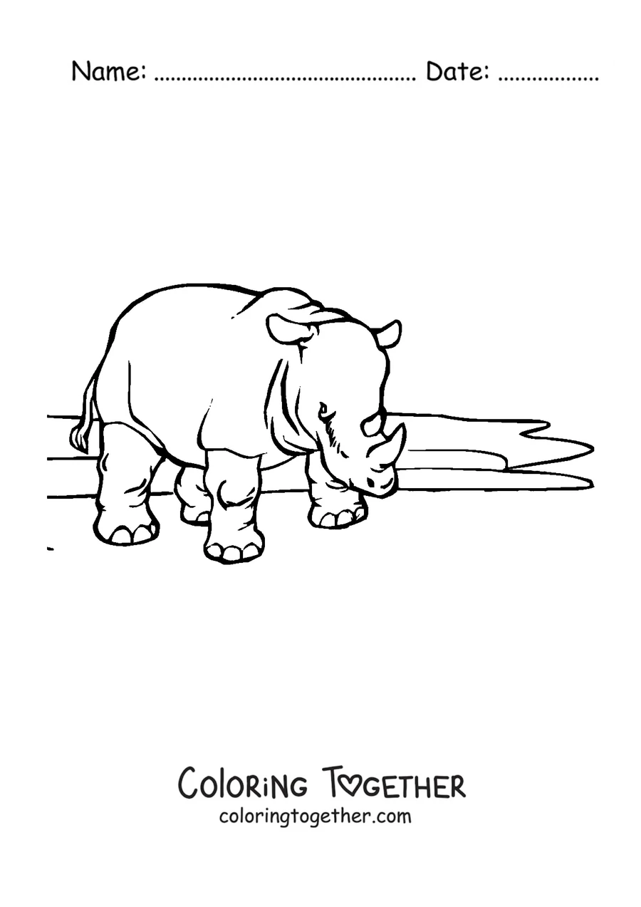 Coloring page of a rhino in profile