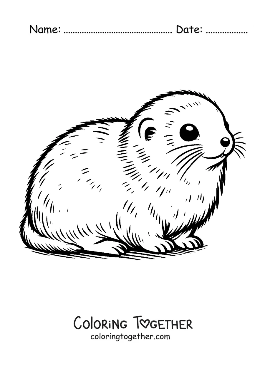 Coloring page of a round lemming resting