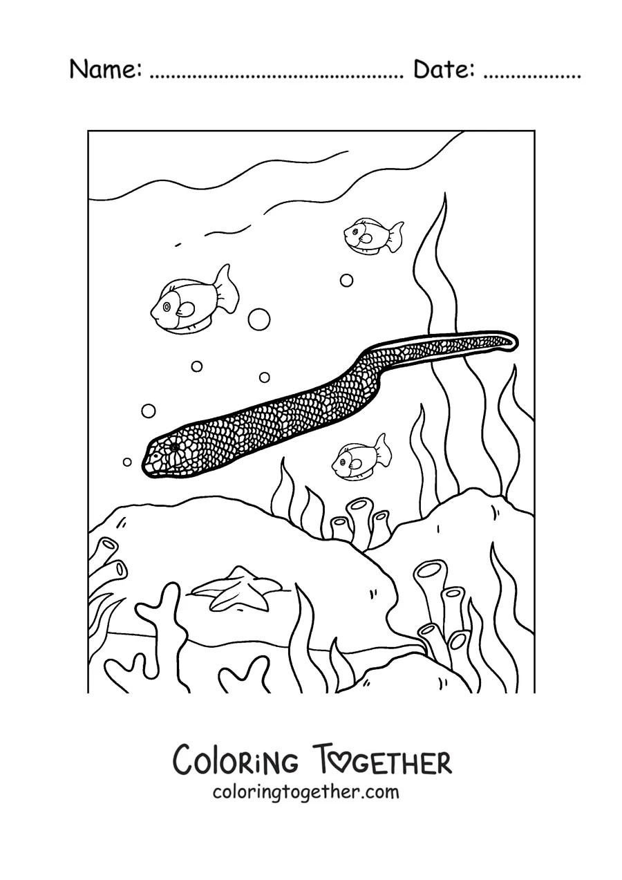 Coloring page of a sea snake swimming