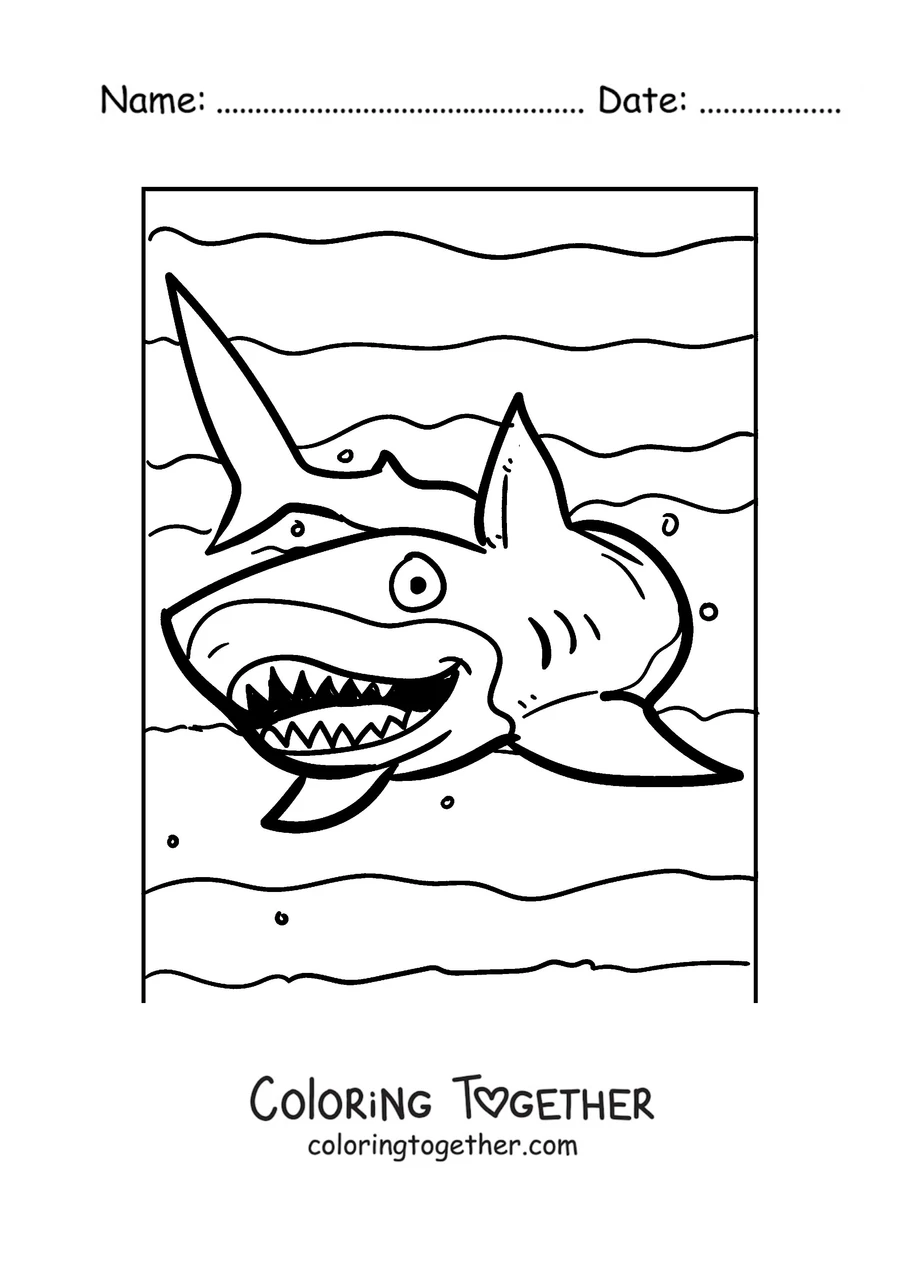 Coloring page of a shark with its mouth wide open and sharp teeth