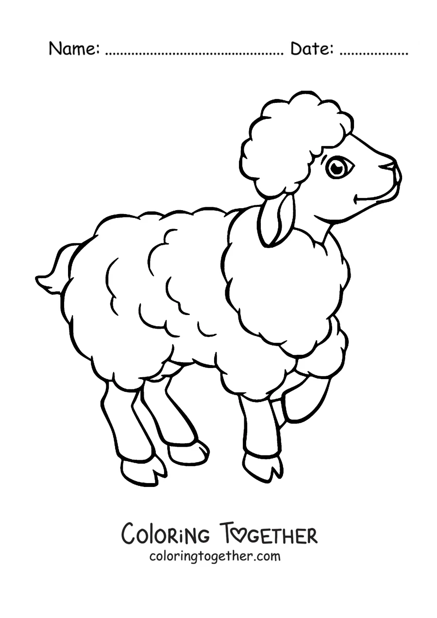 Coloring page of happy sheep walking
