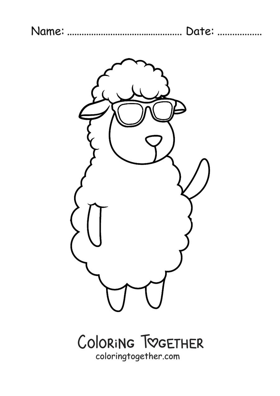 Coloring page of sheep wearing glasses