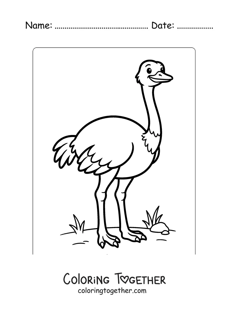 Coloring page of a simple ostrich for little kids