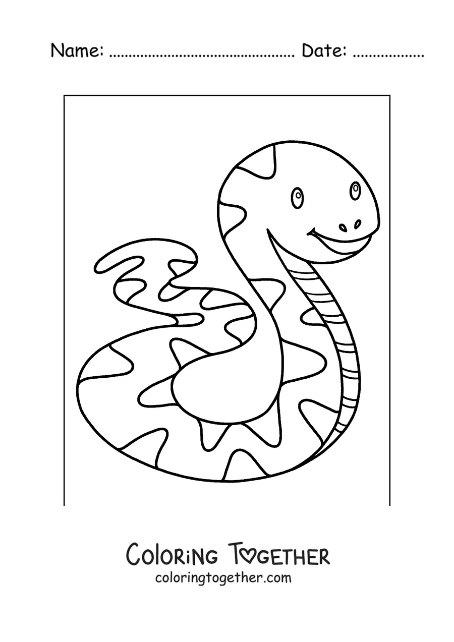 Coloring page of a simple smiling snake