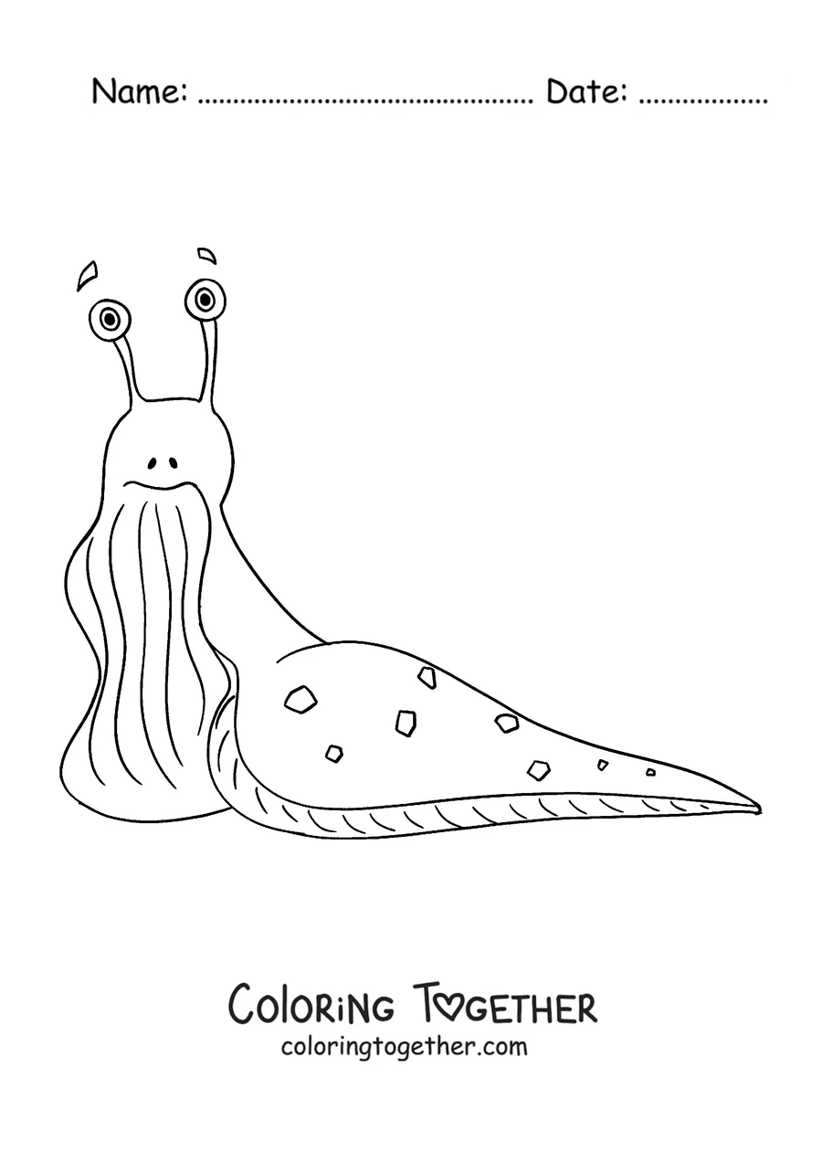 Coloring page of a slug with long eyestalks and a pointed tail