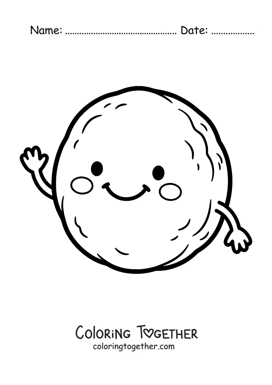 Coloring page of an arepa with a smiling face