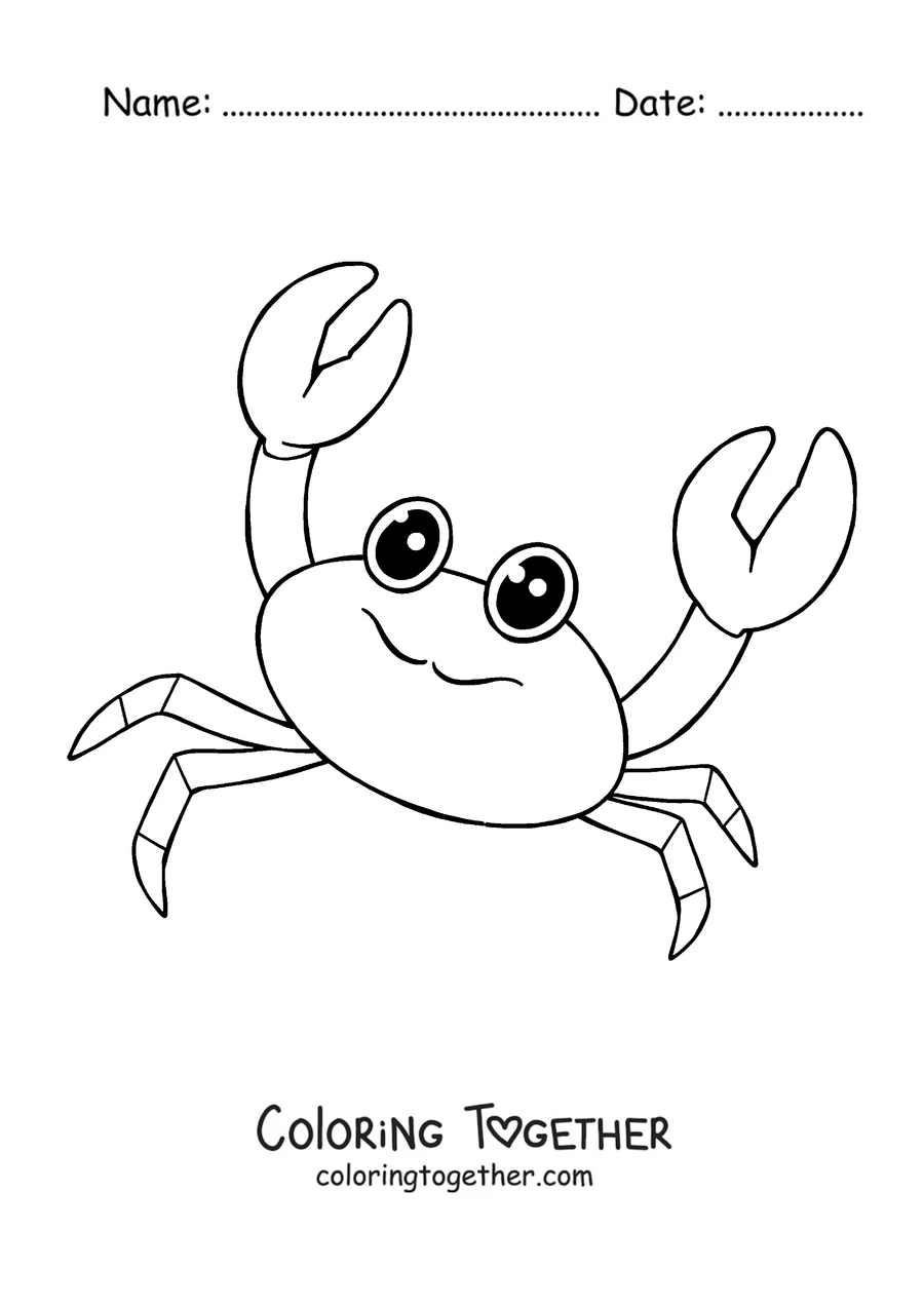 Coloring page of a smiling cartoon crab