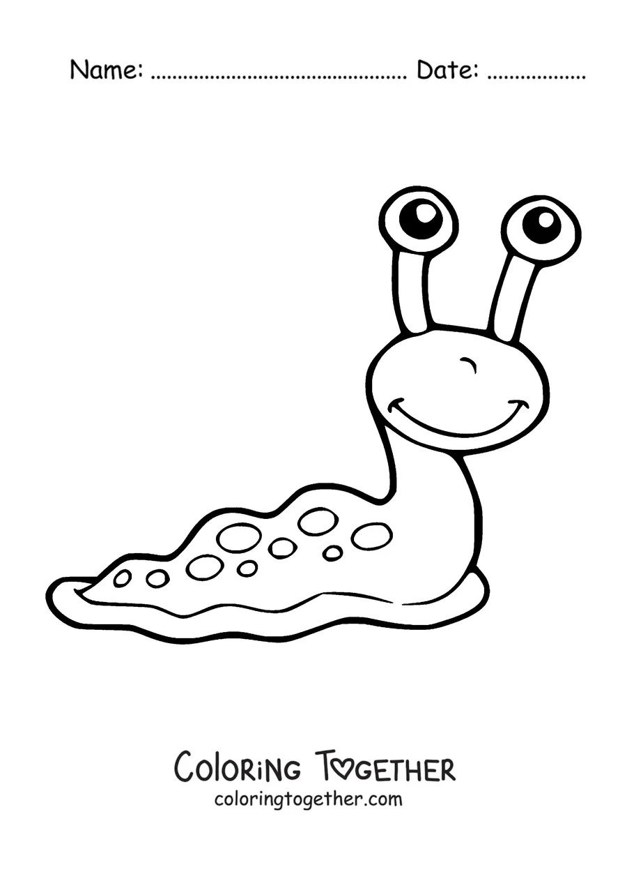 Coloring page of a smiling cartoon slug