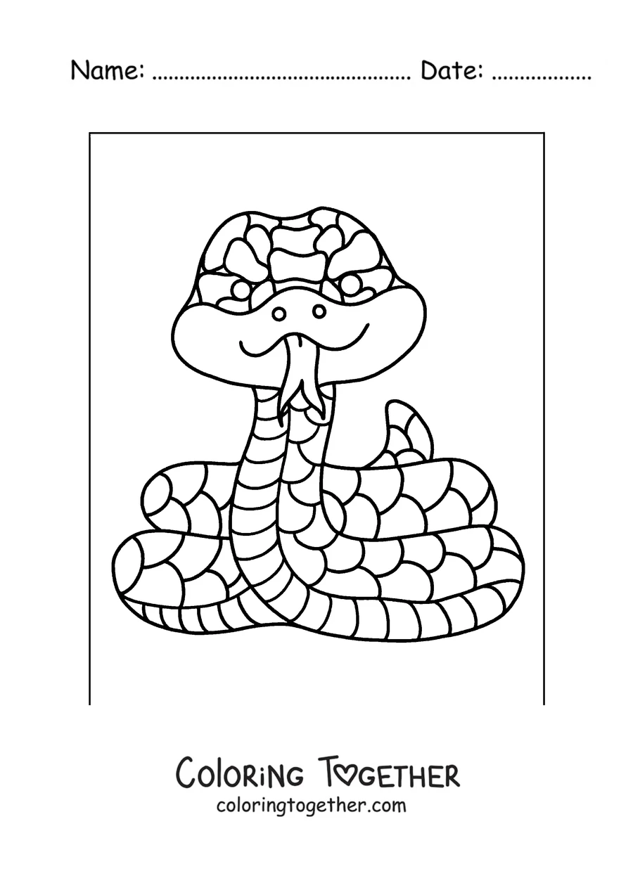 Coloring page of a smiling cartoon snake