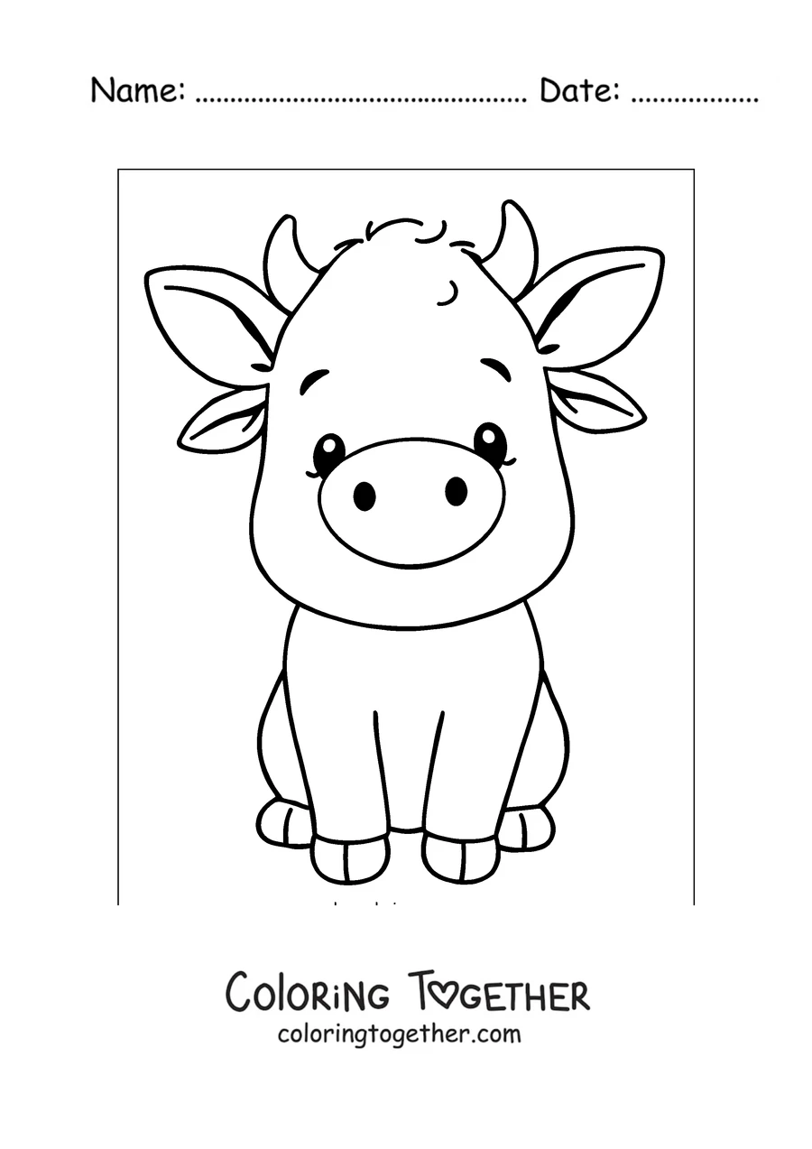 Coloring page of smiling cow facing forward