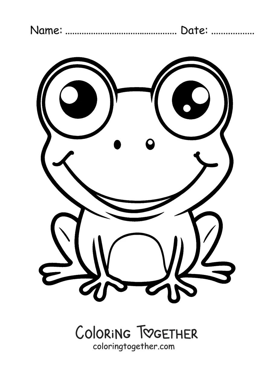 Coloring page of a smiling frog with big eyes
