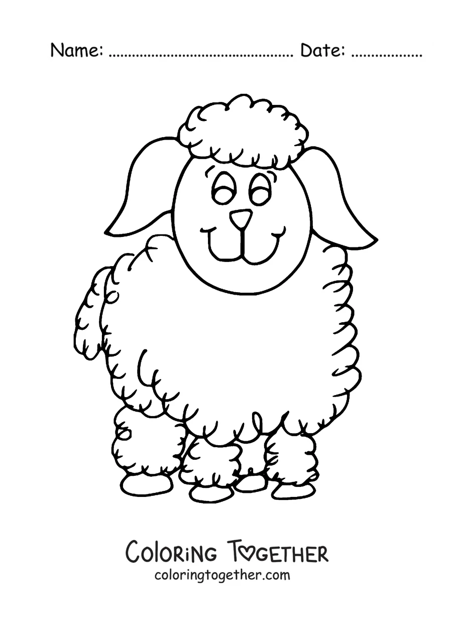 Coloring page of smiling woolly sheep in profile