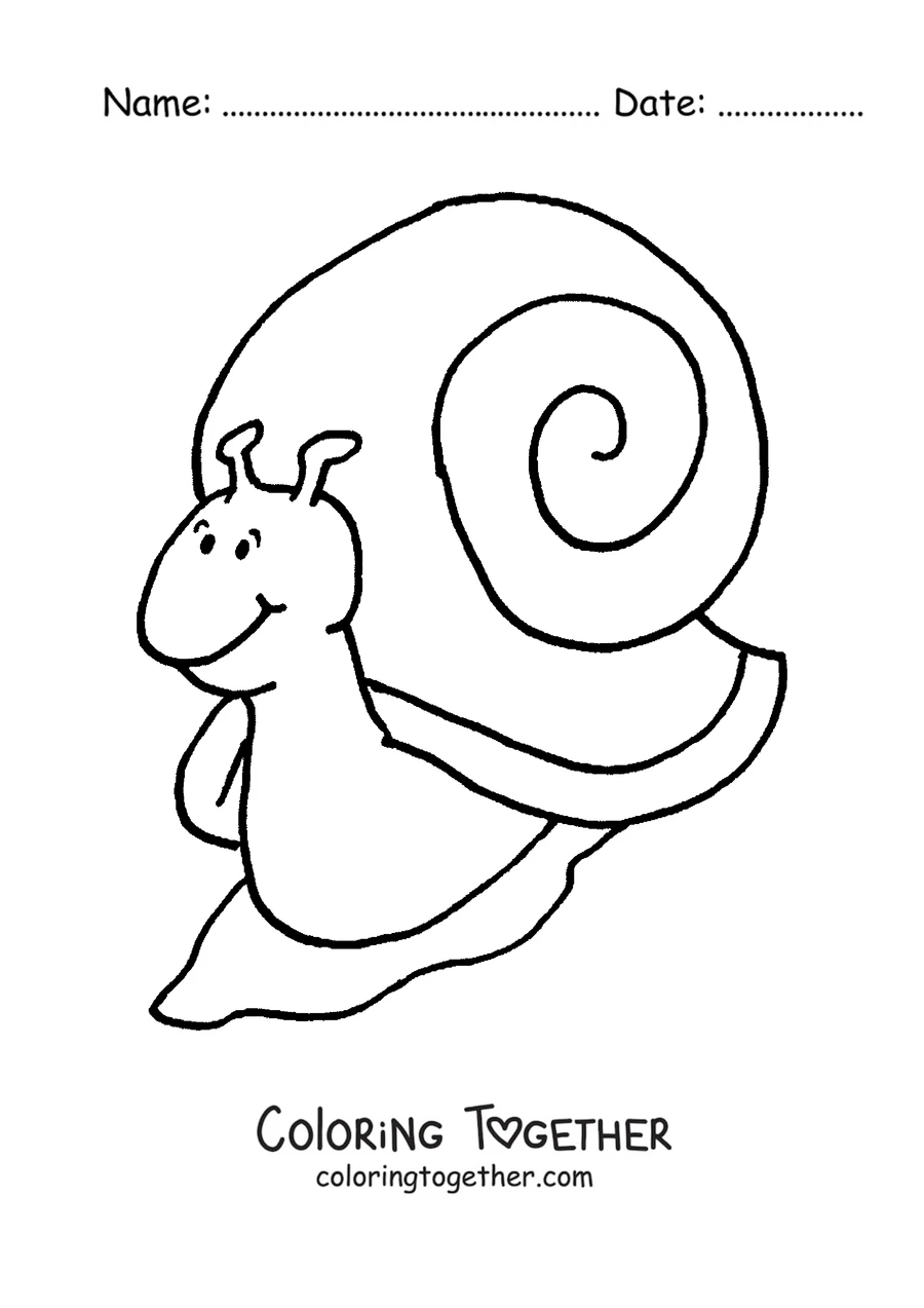 Coloring page of a cartoon snail with a big smile