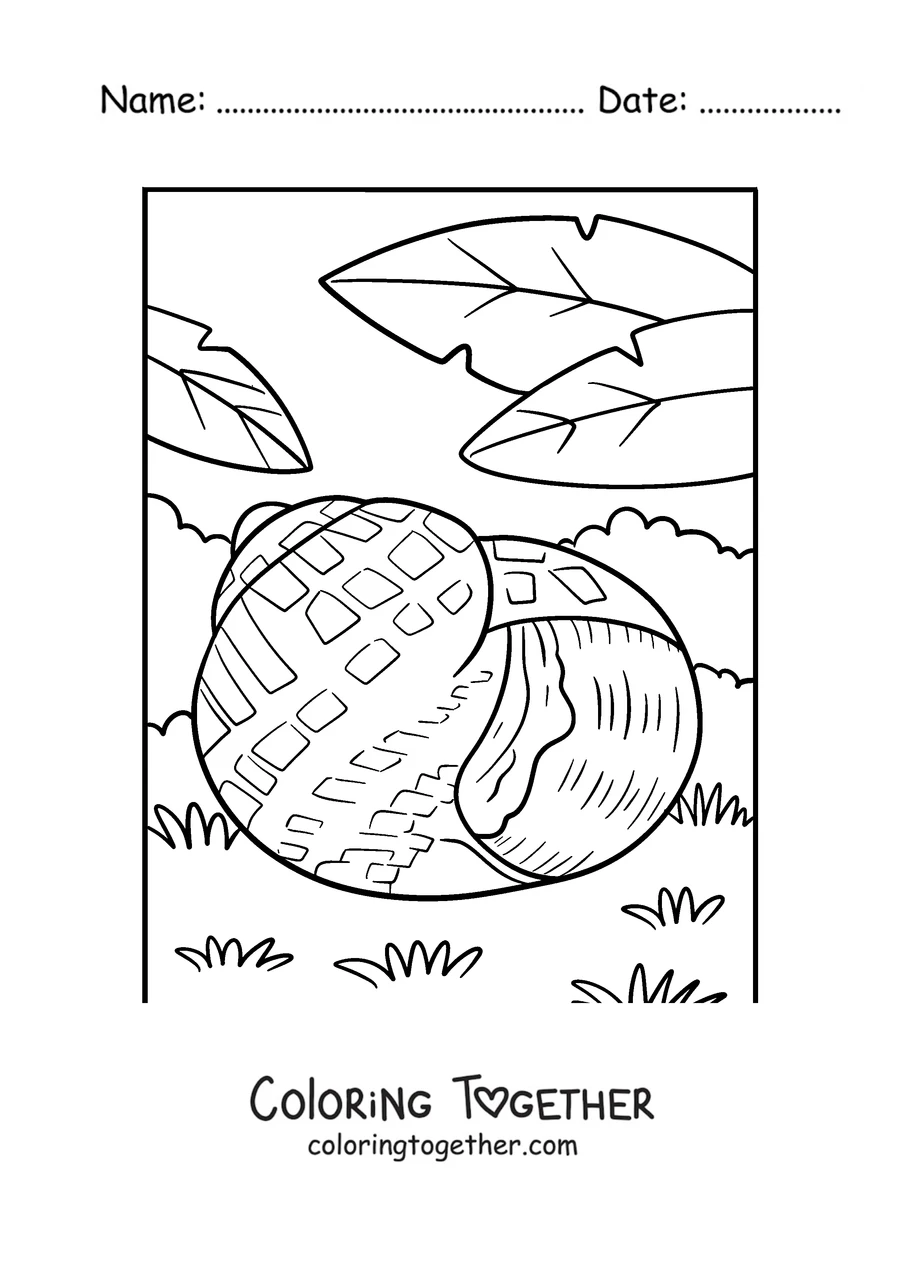 Coloring page of a snail hiding inside its shell