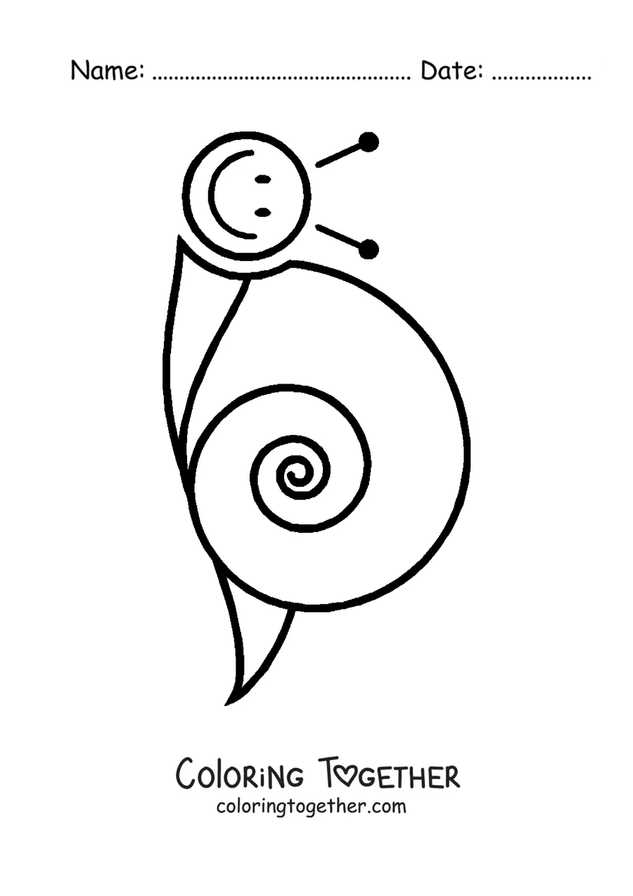 Coloring page of a snail standing up with its spiral shell