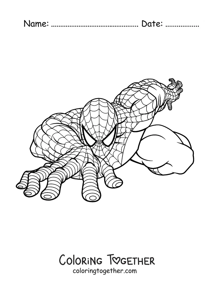 Coloring page of Spider-Man crawling in his classic suit