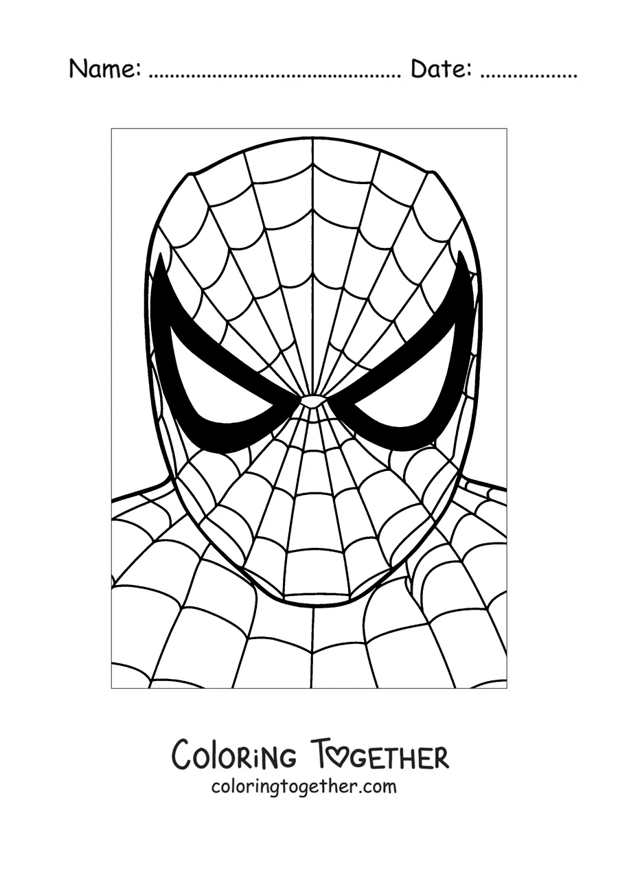 Coloring page of Spider-Man's face with his mask and big eyes