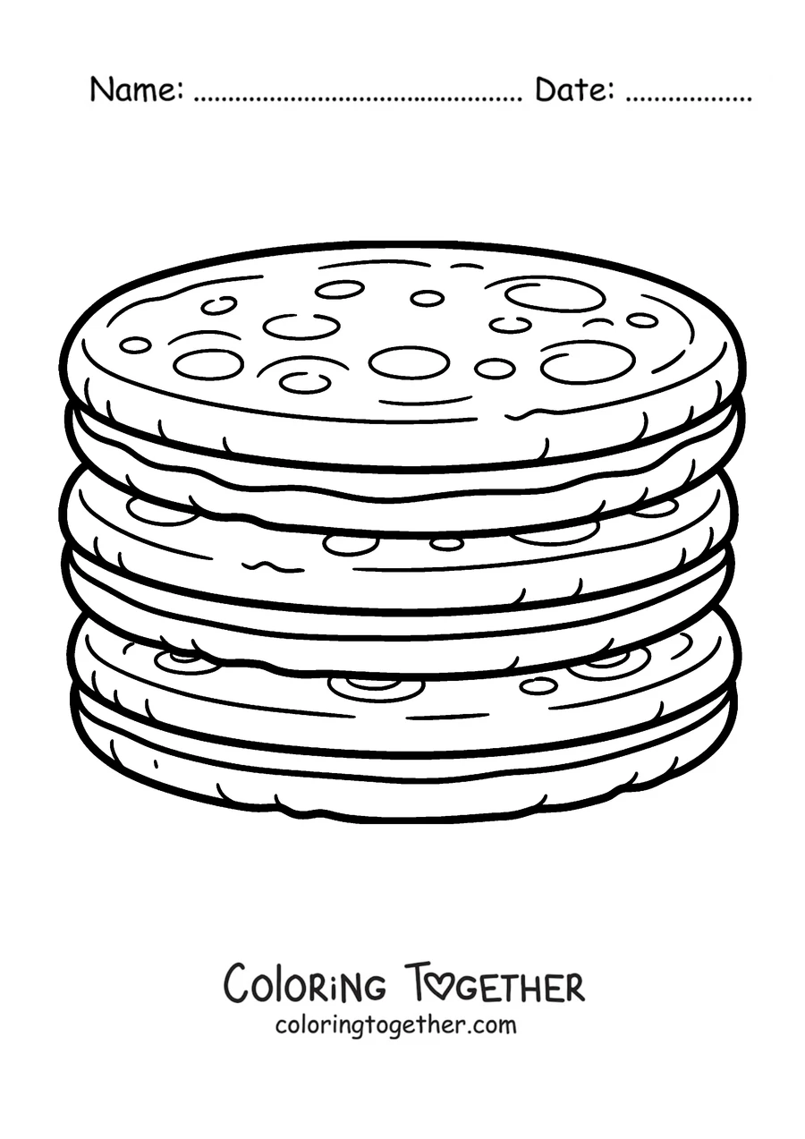 Coloring page of a stack of arepas