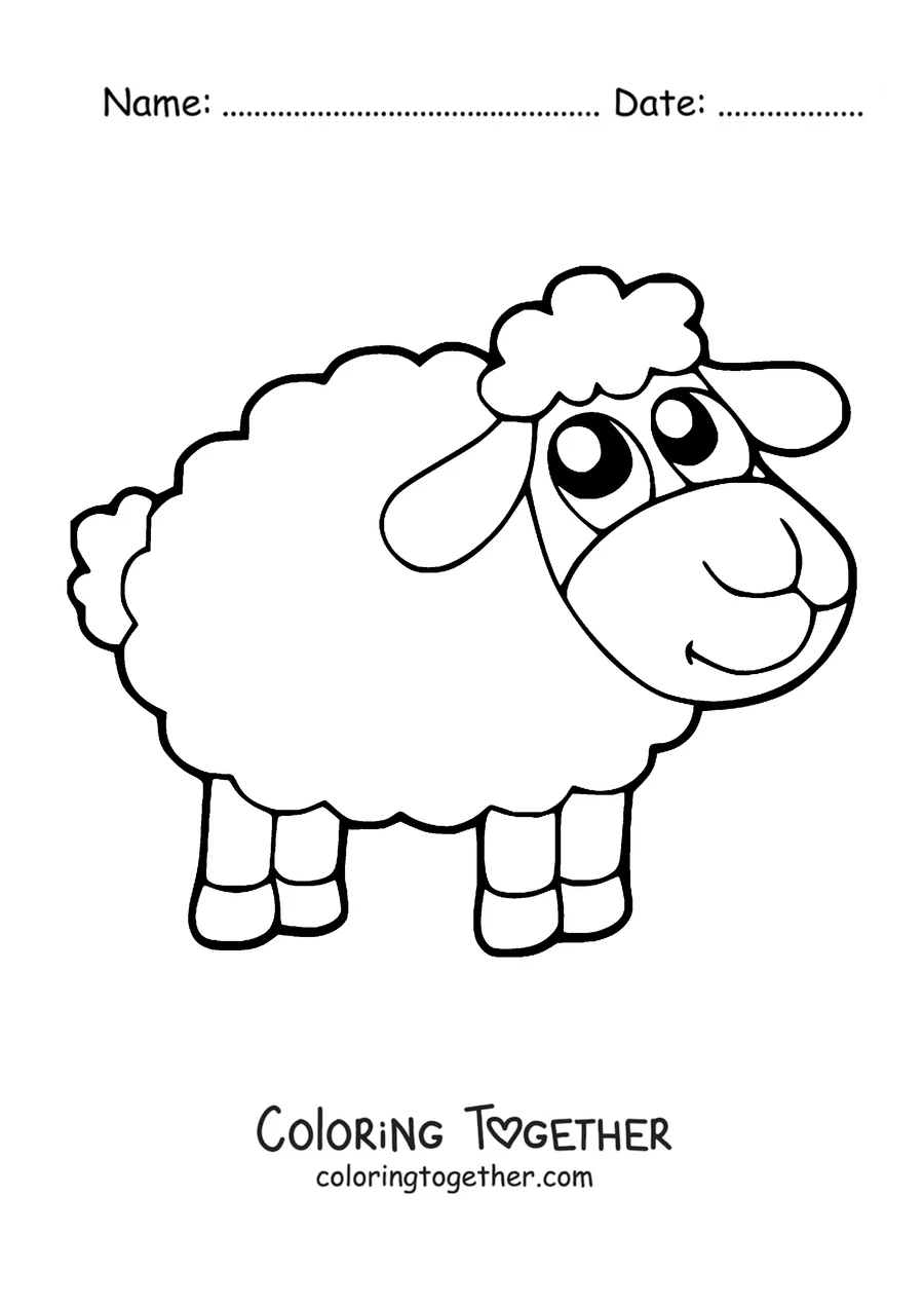 Coloring page of standing cartoon sheep