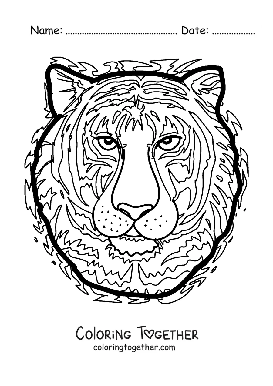Coloring page of a tiger's face seen from the front