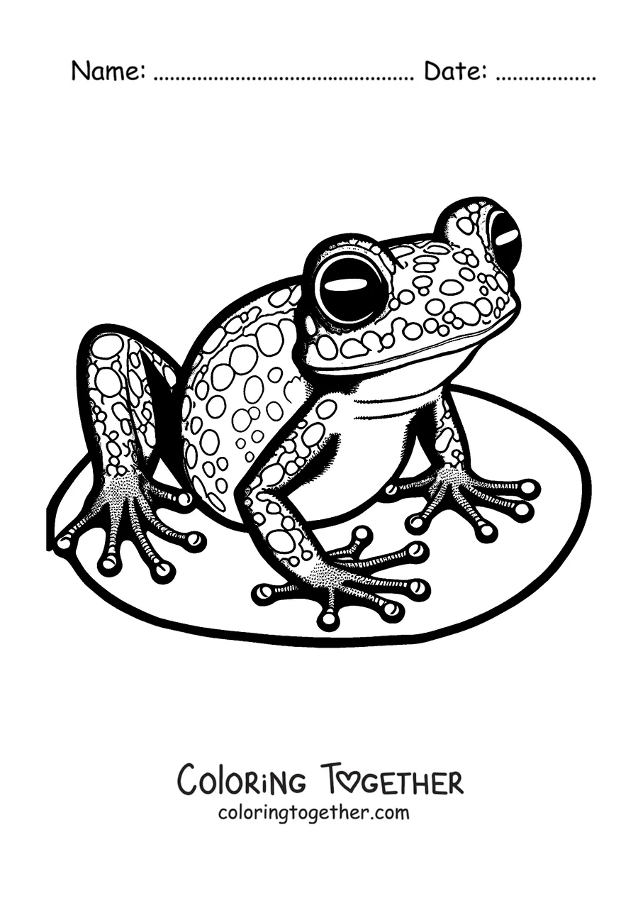 Coloring page of a tree frog resting on a branch