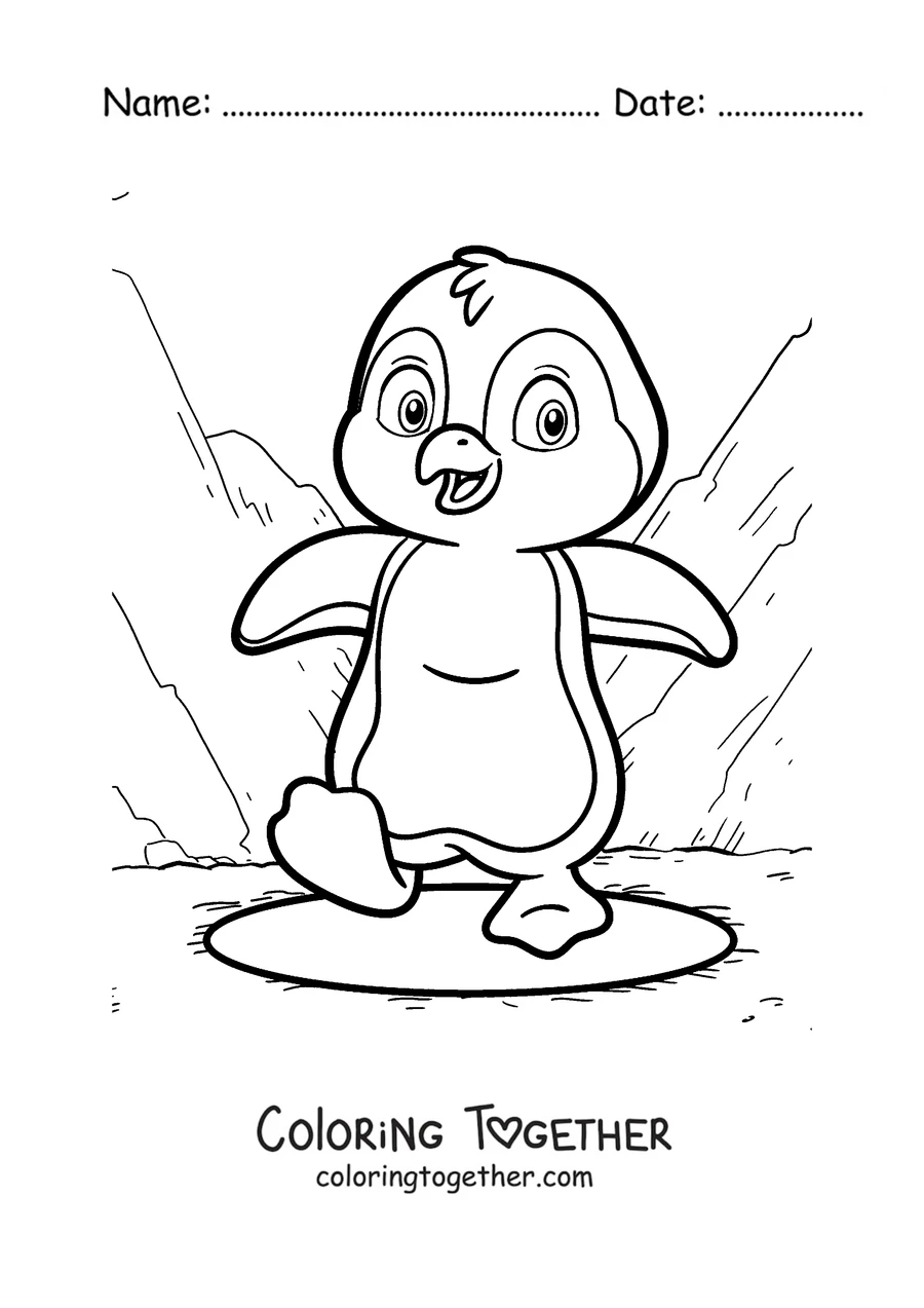 Coloring page of a walking penguin