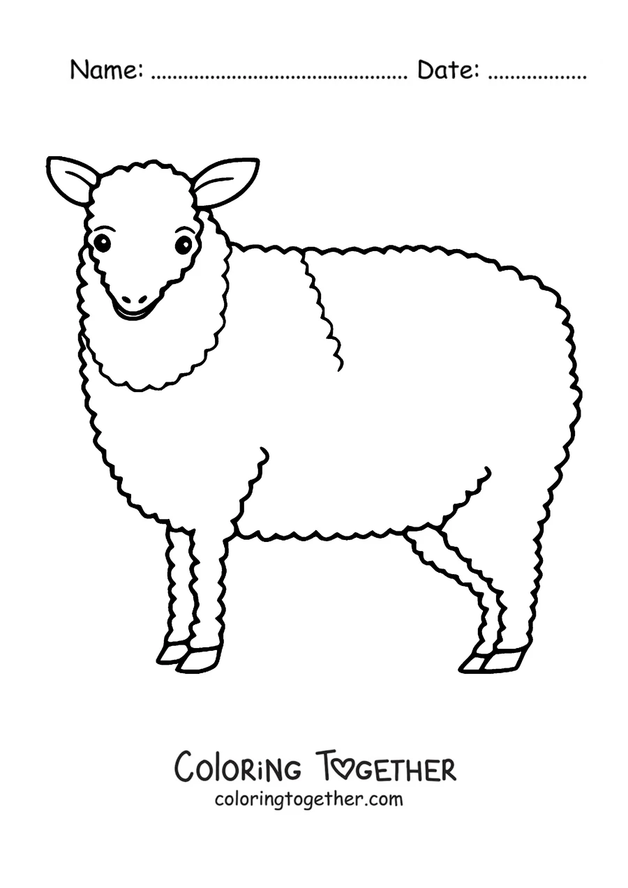 Coloring page of woolly sheep in profile