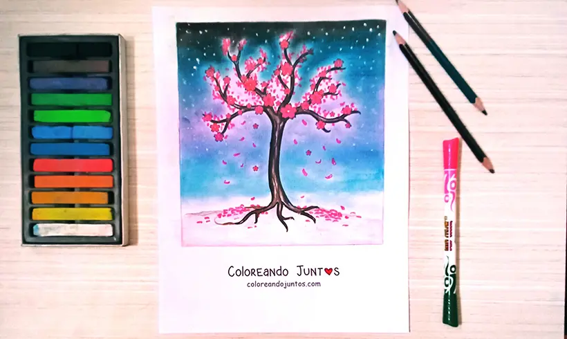 Drawing of a cherry tree colored by Coloring Together