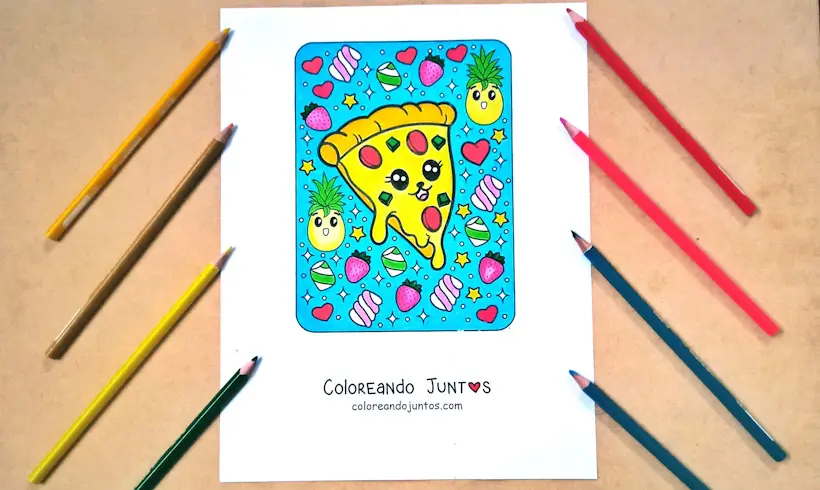 Drawing of kawaii food colored by Coloring Together