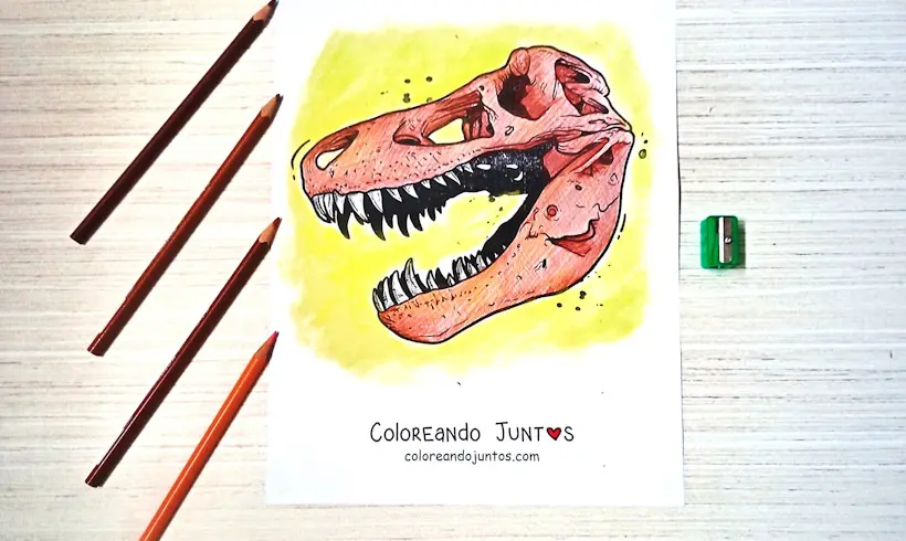 Drawing of a dinosaur fossil colored by Coloring Together