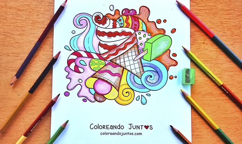 Drawing of an ice cream colored by Coloring Together