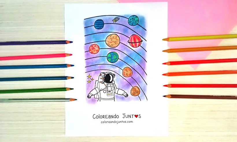 Drawing of the Solar System colored by Coloring Together