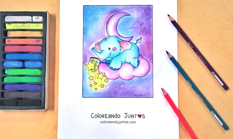 Drawing of a kawaii animal colored by Coloring Together