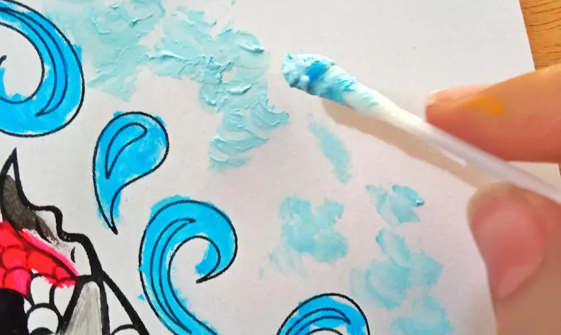 Step 4 to paint with cotton swabs and tempera paint