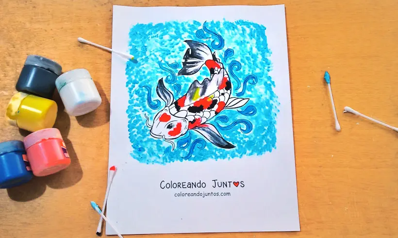 Koi fish drawing painted with cotton swabs