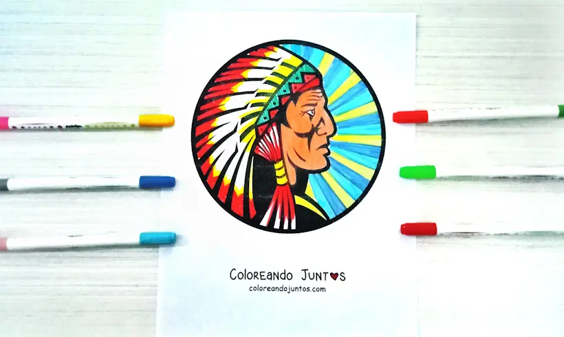 Drawing of a Native American colored by Coloring Together