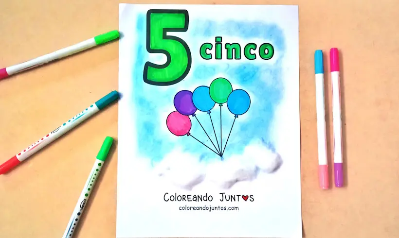 Drawing of the number 5 from 1 to 20 colored by Coloring Together