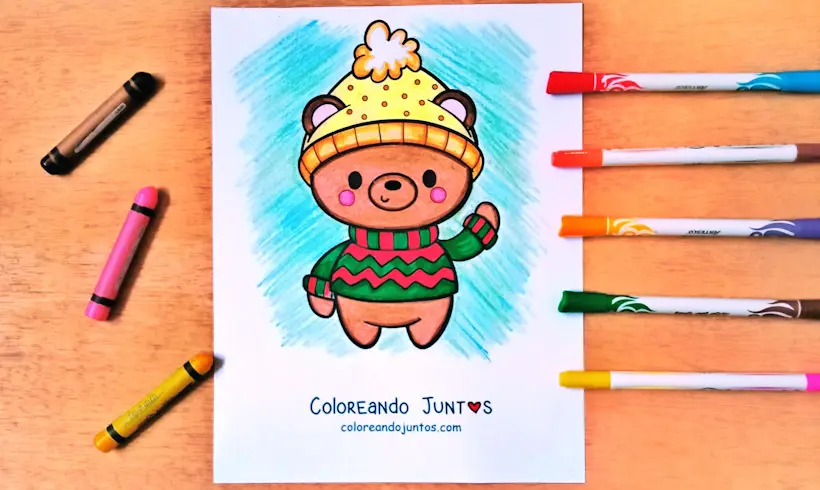 Drawing of a Christmas bear colored by Coloring Together