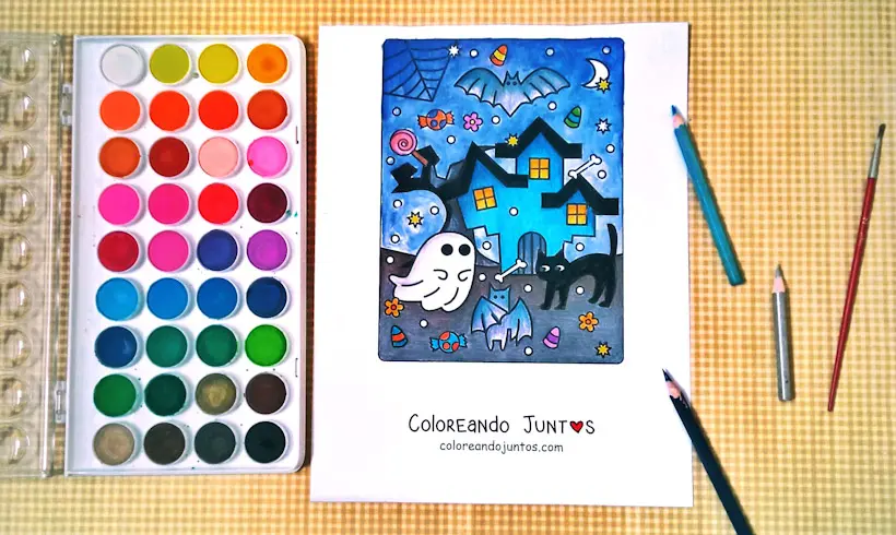 Drawing of a haunted house colored by Coloring Together