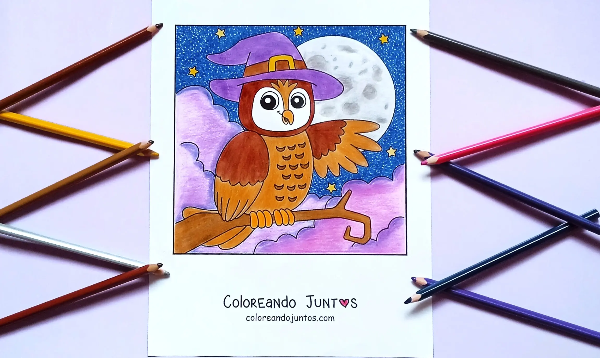 Drawing of a Halloween owl colored by Coloring Together